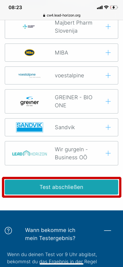 Test abschließen