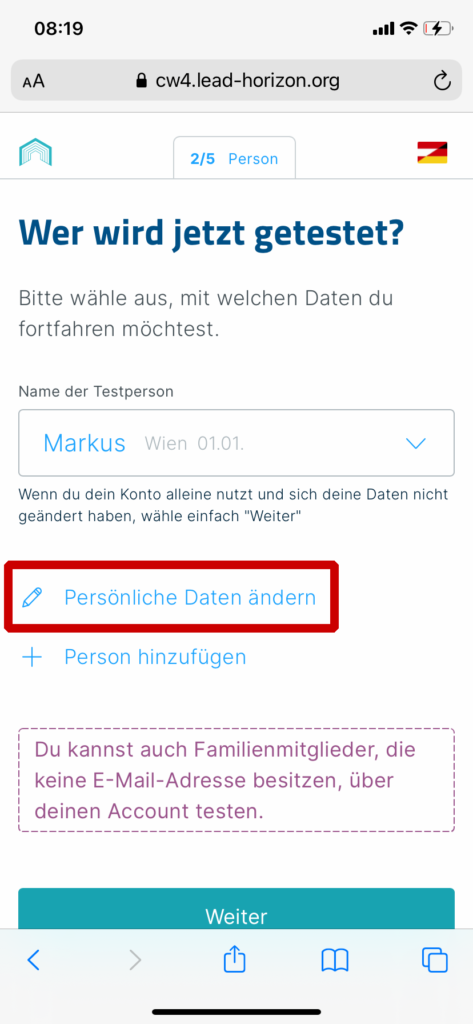 persönliche Daten ändern